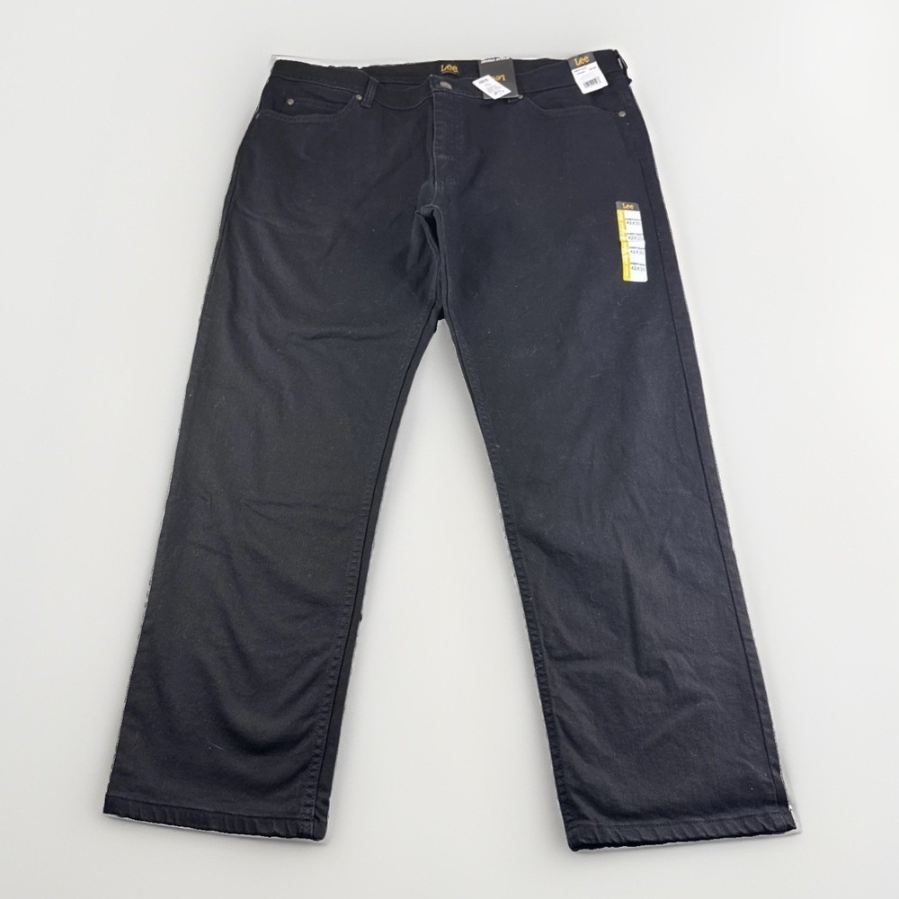 Lee Jeans Mens 42x30 Regular Fit Straight Overdye Black Denim Pants Stretch NEW